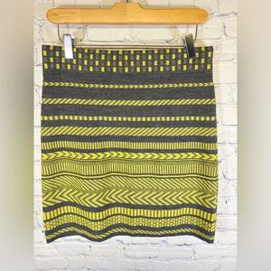 Krimson Klover Yellow Black Modern Fair Isle Merino Wool Apres Ski Mini Skirt M